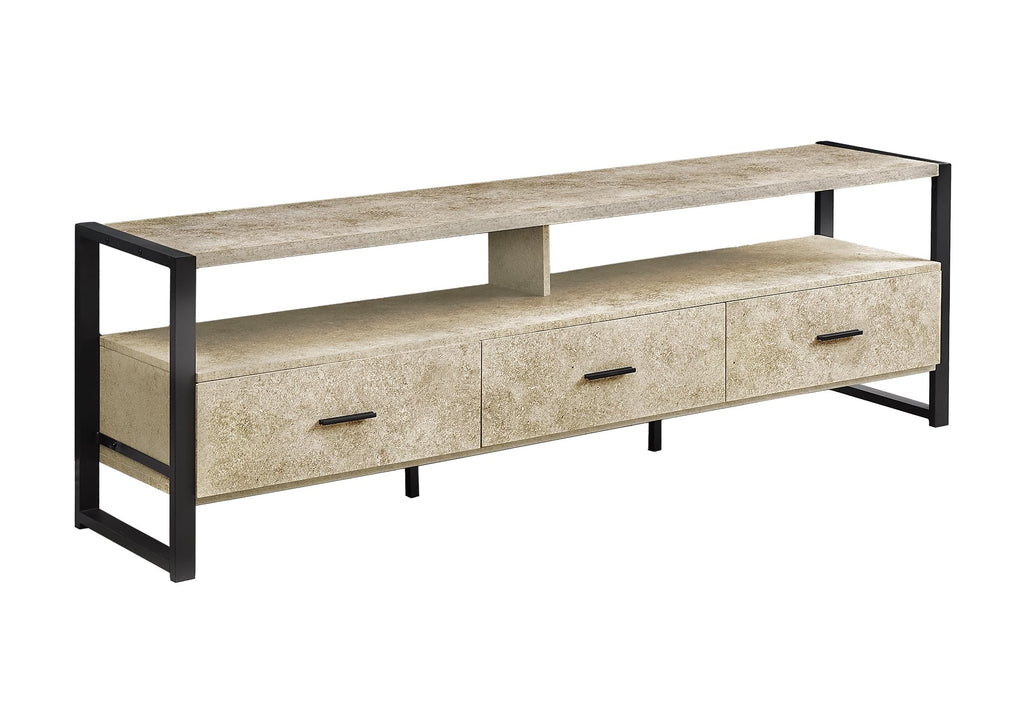 Monarch Specialties I 2846 Tv Stand, 72 Inch, Media Entertainment Center, Cream, Black Metal, Contemporary, Modern