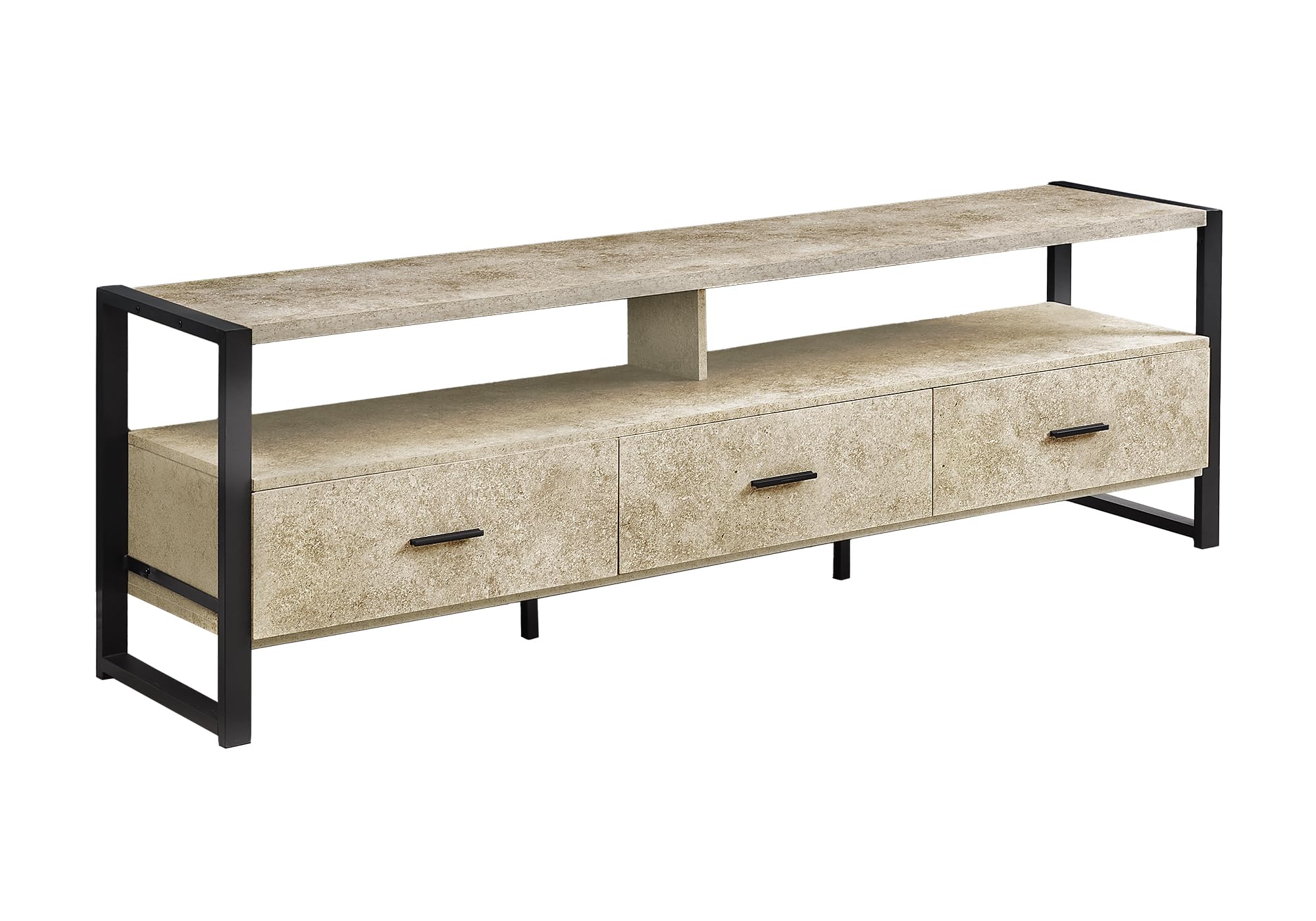 Monarch Specialties I 2846 Tv Stand, 72 Inch, Media Entertainment Center, Cream, Black Metal, Contemporary, Modern
