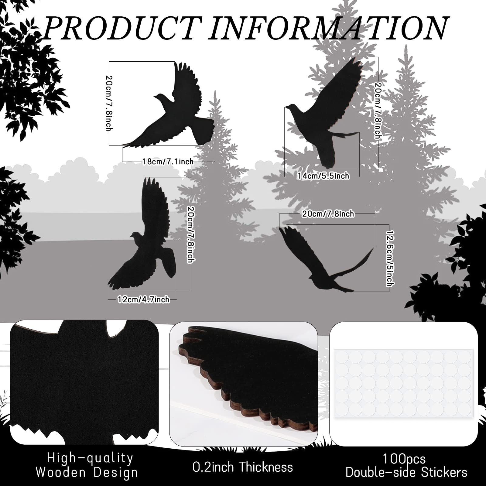Blulu 4 Pieces Wooden Bird Wall Decor Flying Bird Wall Sculptures Wall Art Decor Bird Silhouette Wall Art Bird Wooden Wall Art S