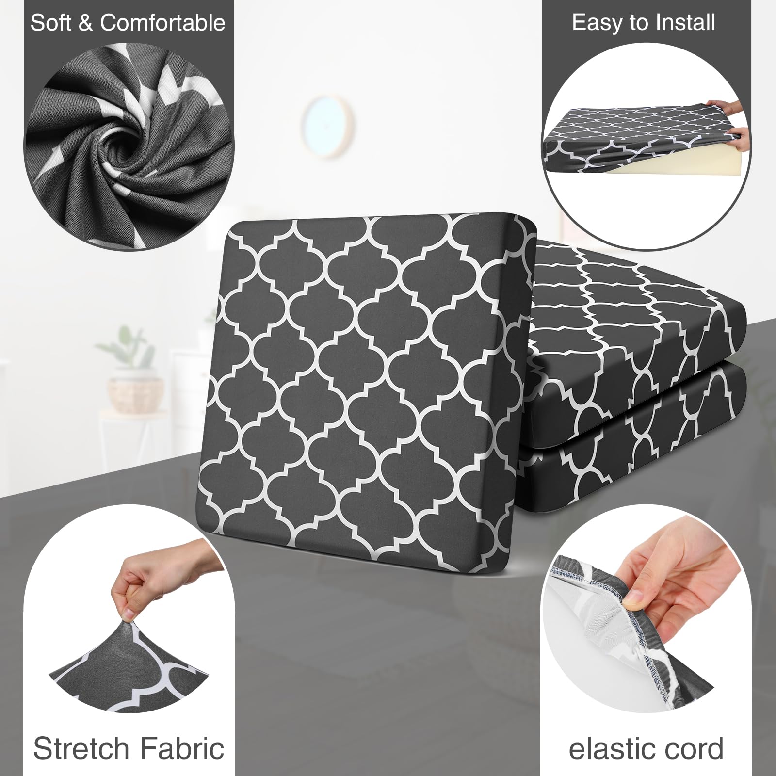 Newwiee 12 Pcs Patio Stretch Sofa Cushion Covers Outdoor Cushion Cover Replacement Couch Slipcover Sofa Seat Cover Flexibility Chair Cushion Cover Porch Patio Furniture Protector (Dark Gray,Plaid)