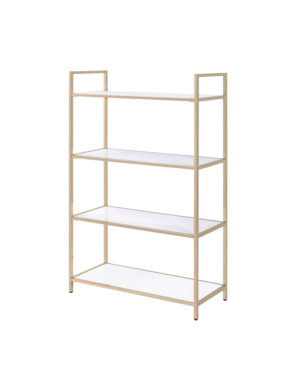 HomeRoots Metal, Wood • Engineered Wood Bookshelf, White High Gloss & Gold