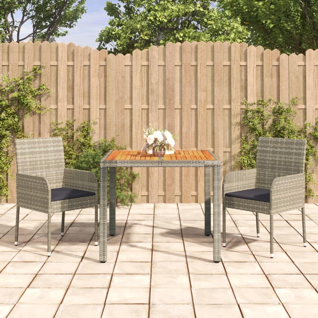 vidaXL - Outdoor Modern Patio Dining Set - 3 Pieces - Black Poly Rattan with Cream White Cushions - Comfortable, Weather Resistant with Flexible Design and Solid Acacia Wood Tabletop