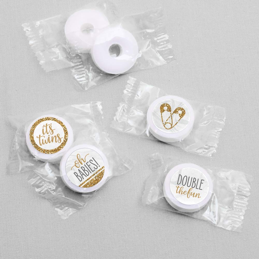 Big Dot Of Happiness It'S Twins - Gold Twins Baby Shower Round Candy Sticker Favors - Labels Fit Chocolate Candy (1 Sheet Of 108