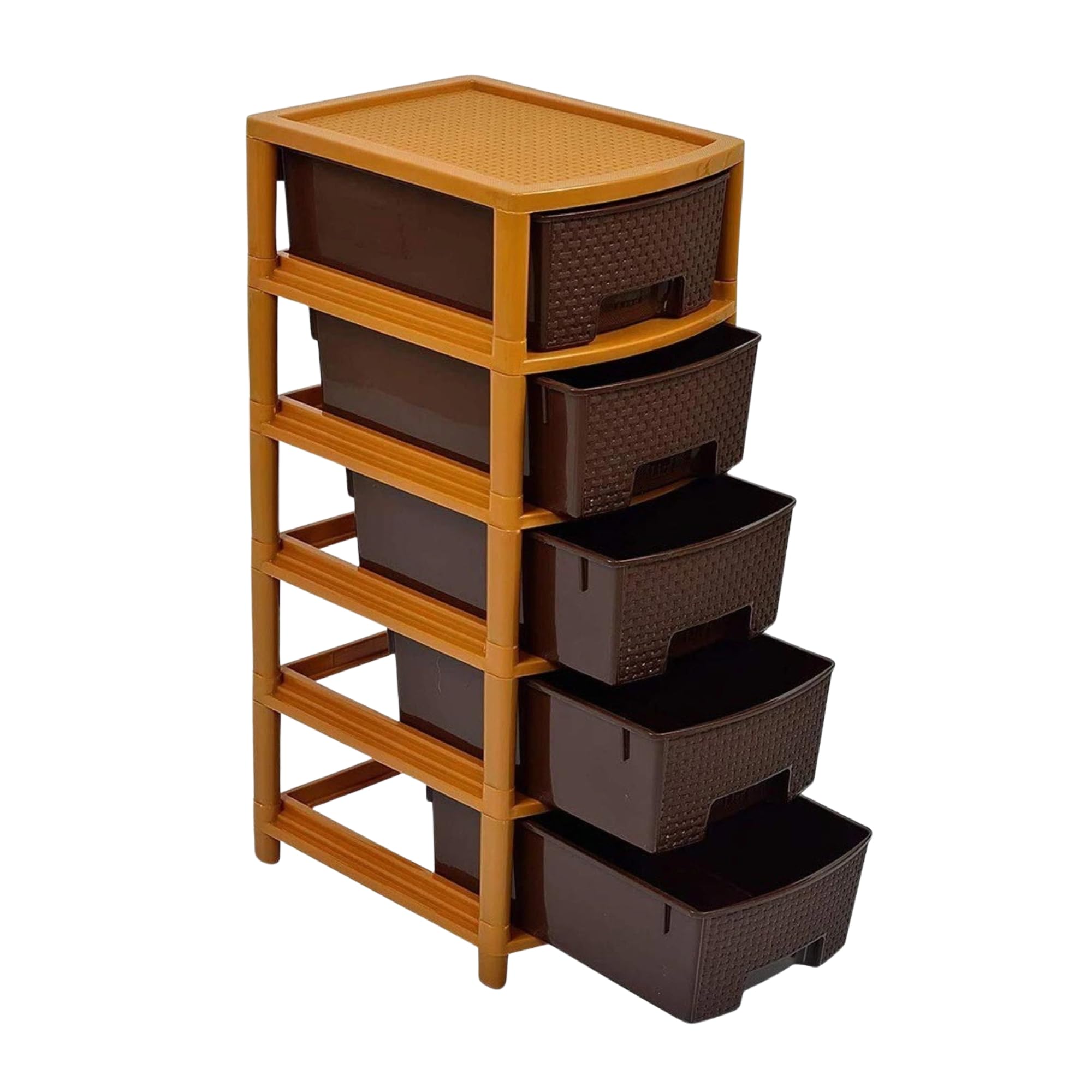 5 Layer Plastic Drawer Storage Organizer | Multipurpose Modular Cabinet Chest With Sliding Baskets Space Saving Storage Unit For