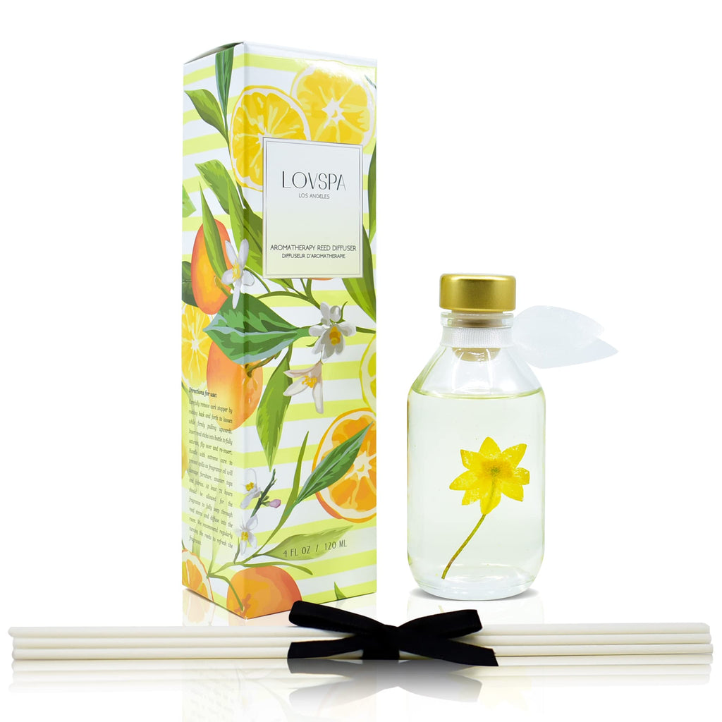 Lovspa Coastal Citrus Scented Reed Diffuser Set - Fresh Scent Diffuser For Home - Non-Toxic Oil Reed Diffuser - Made In The Usa