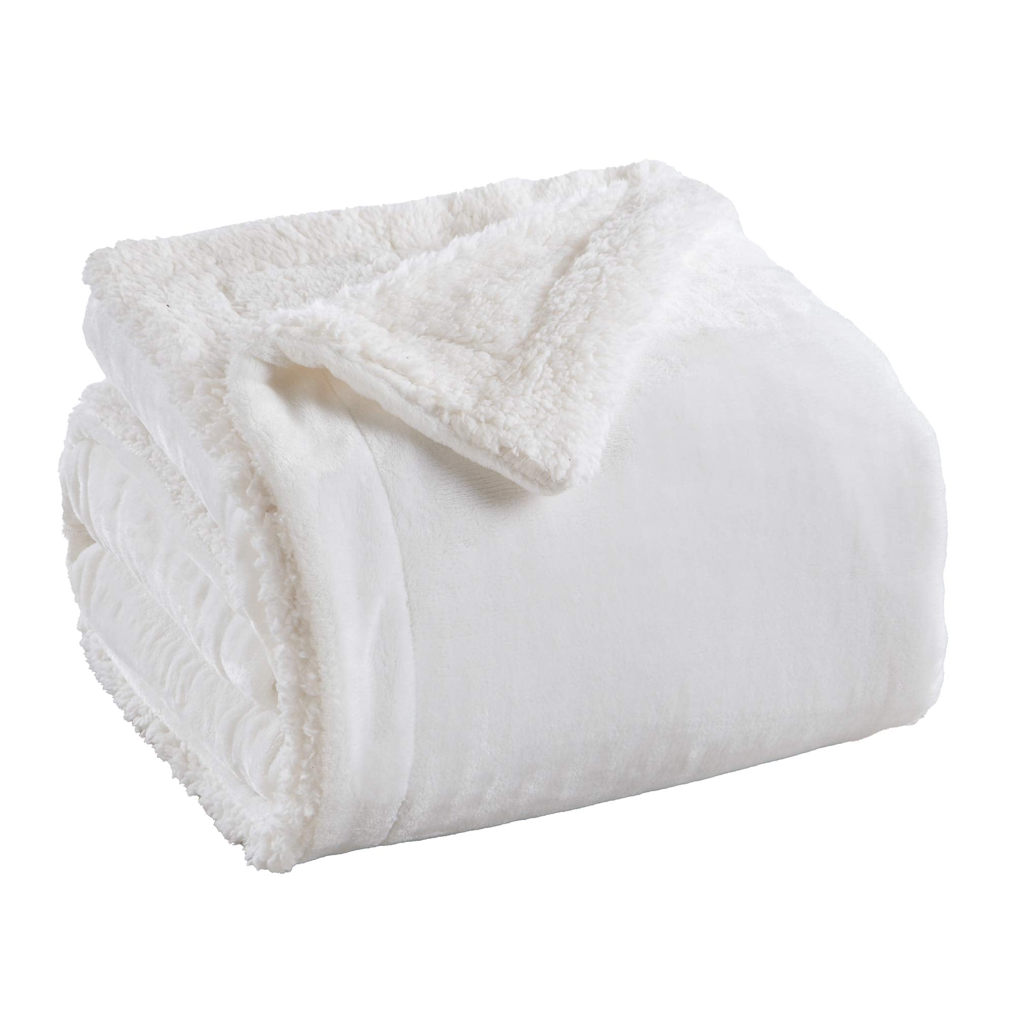 Sherpa Fleece And Velvet Plush Throw Blanket Optic White, Thick Blanket For Chair, Sofa, Or Bed. Warm, Reversible, Soft Fleece T
