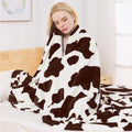 Richave Fleece Cow Print Blanket For All Season - Premium Lightweight Anti-Static Brown And Ivory Throws Travel Blankets Plush G