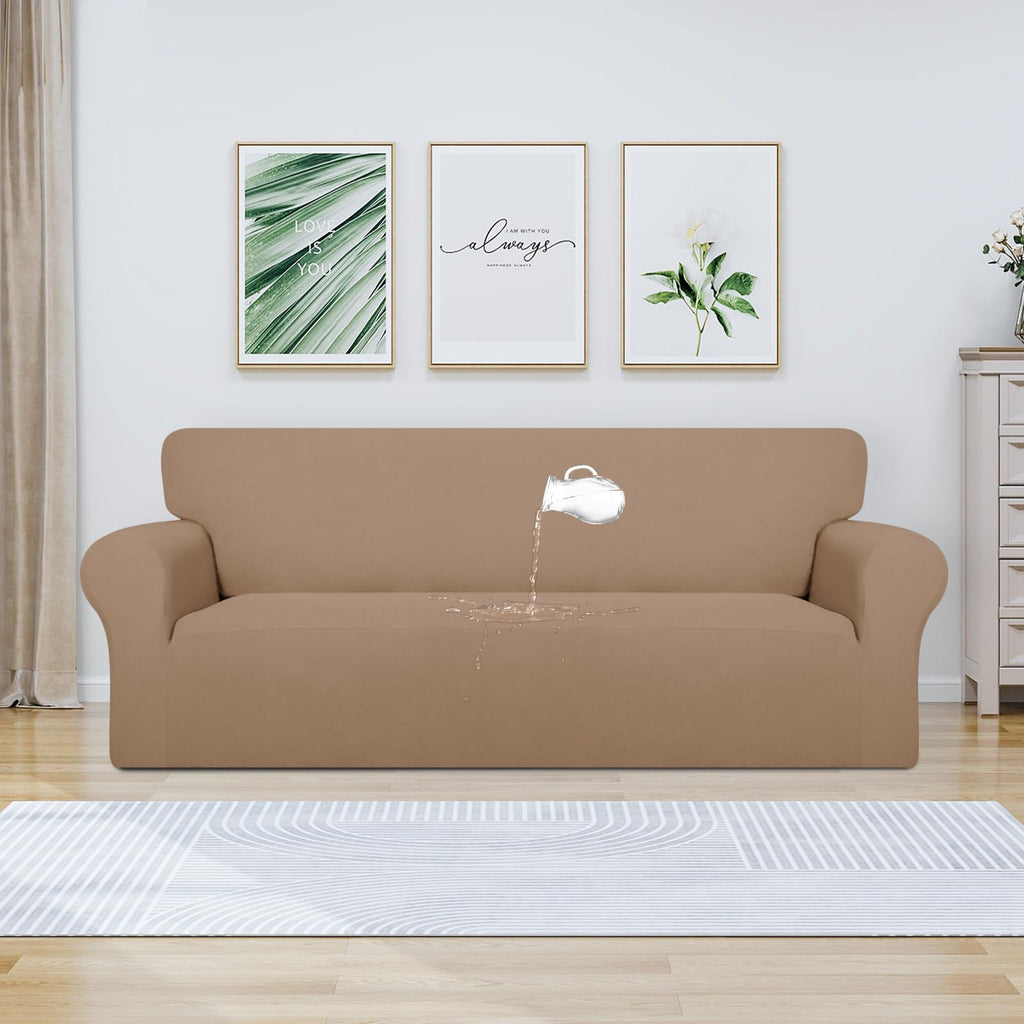 Purefit 100% Dual Waterproof Couch Cover Slipcovers For Couches And Sofas - Stretch Non Slip Fleece Sofa Covers Washable, Leakproof Furniture Protector For Kids, Pets, Dog (Sofa, Camel)