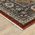 HomeRoots 508072 10 x 13 ft. Blue Beige Gray Gold Green & Rust Red Oriental Power Loom Stain Resistant Rectangle Area Rug with Fringe