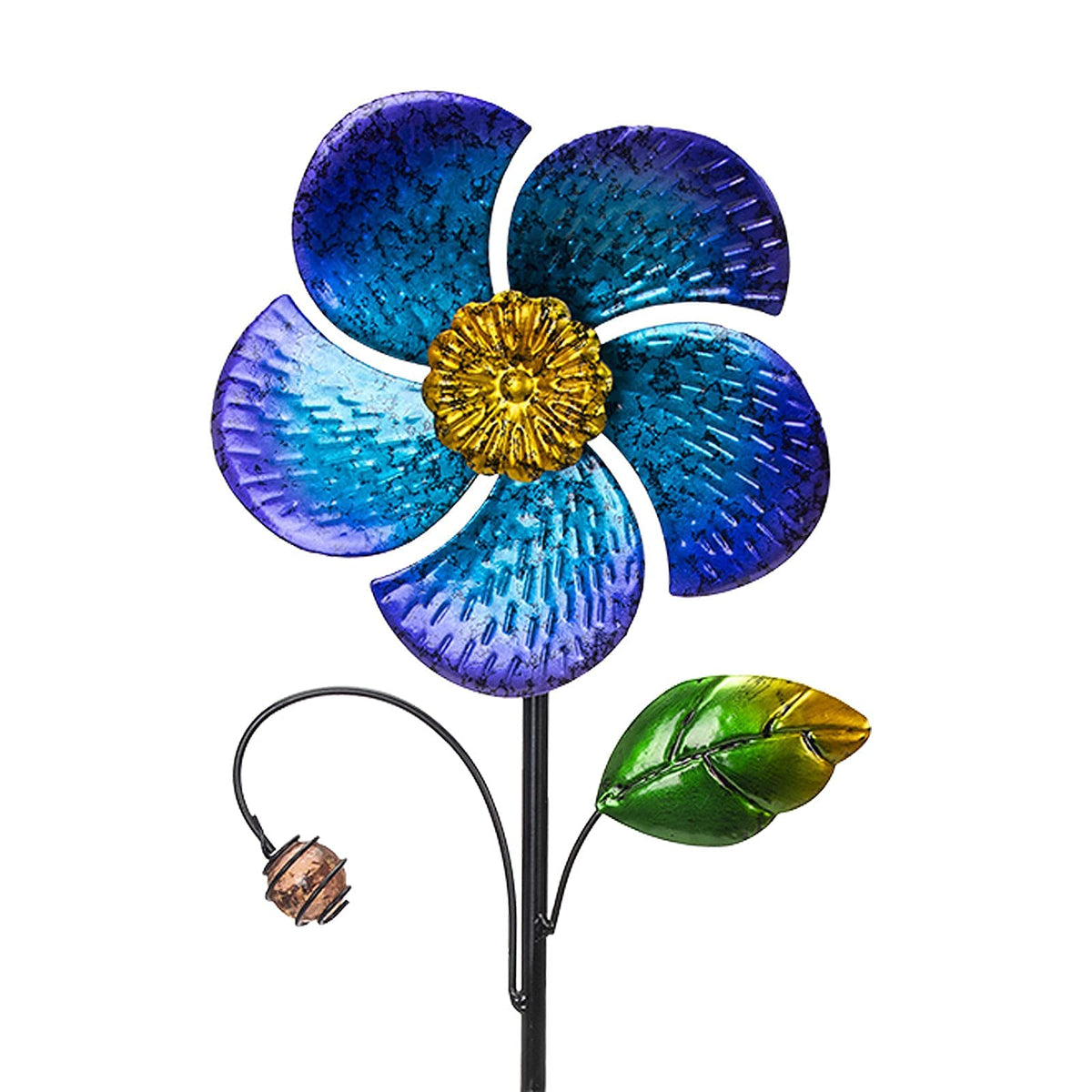 Viveta Wind Spinner With Metal Stake, 28.7 Inches Outdoor Garden Pinwheels Spinners Blue Flower Shape Design For Yard Lawn Patio