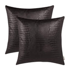 BRAWARM Faux Leather Pillow Covers 20 X 20 Inches, Brown Leather Pillow Covers Pack of 2, Crocodile Leather Decorative Throw Pil