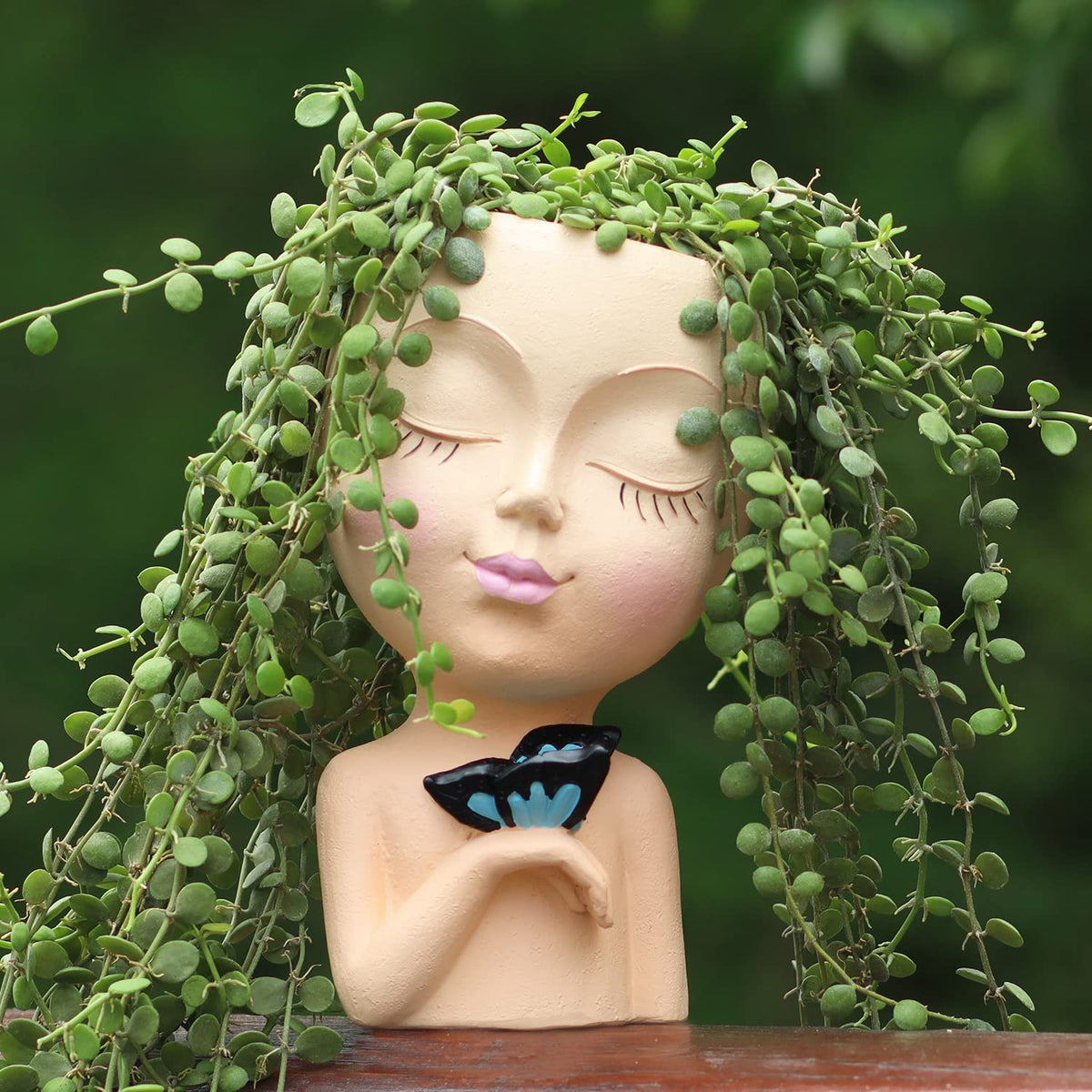 Weweow Face Planters Pots Head, Plant Pots, Planter For Indoor Plants, Resin Succulent Pots With Drainage Hole Cute Lady Face Fl