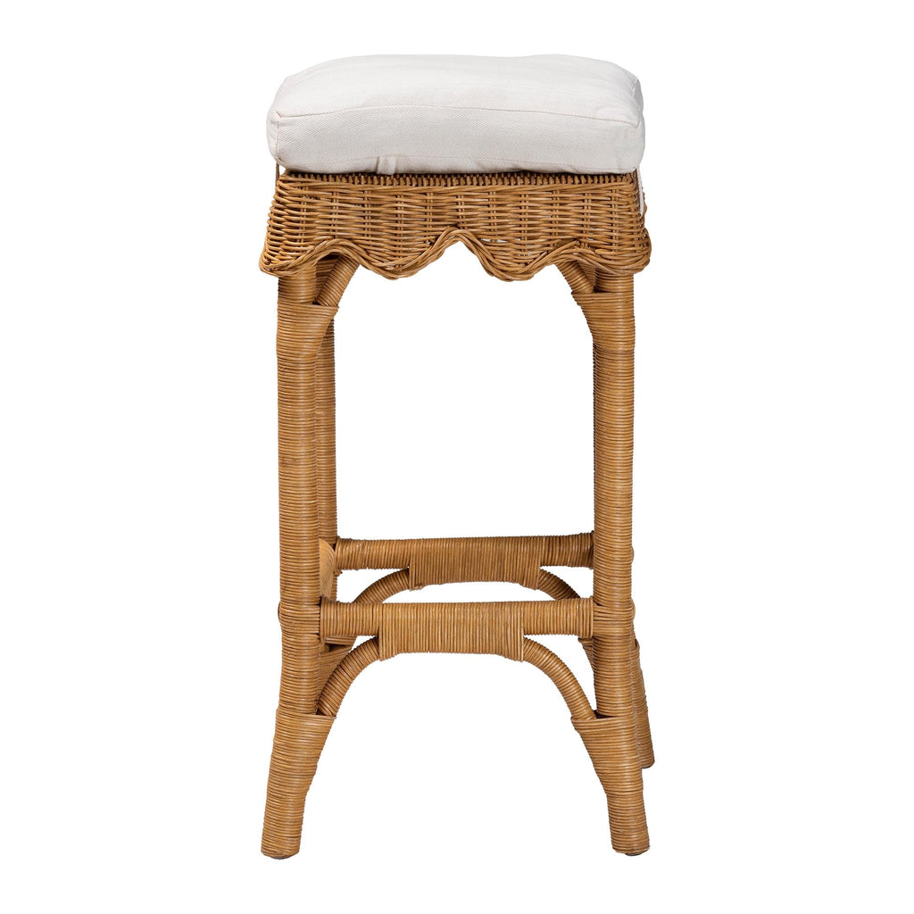 bali & pari Bohemian Scallop Honey Rattan Bar Stool - Brown, Stylish and Unique Design for Kitchen or Home Bar