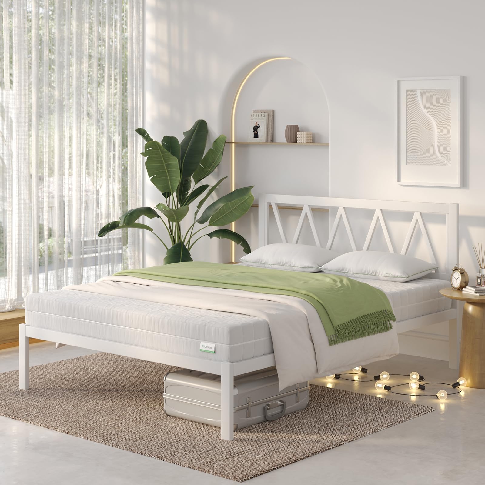Novilla Queen Bed Frame with Headboard, Metal Platform Bed Frame, Heavy Duty, No Box Spring Needed, Wood Slat Support, Easy Asse