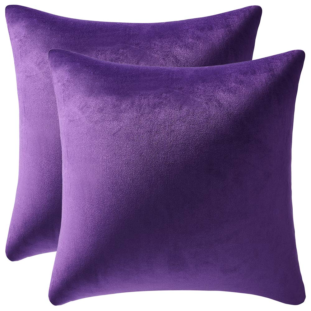 Dezene 22X22 Throw Pillow Cases Purple: 2 Pack Cozy Soft Velvet Square Decorative Pillow Covers For Farmhouse Home Decor