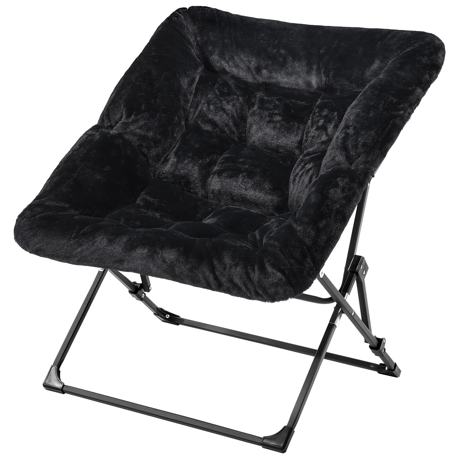 Oakham Comfy Chair For Adults, Soft Faux Fur Folding Lounge For Bedroom Living Room Dorm Rooms Flexible Reading Chair For Teens Kids, X-Large Foldable (Faux Fur-Black)