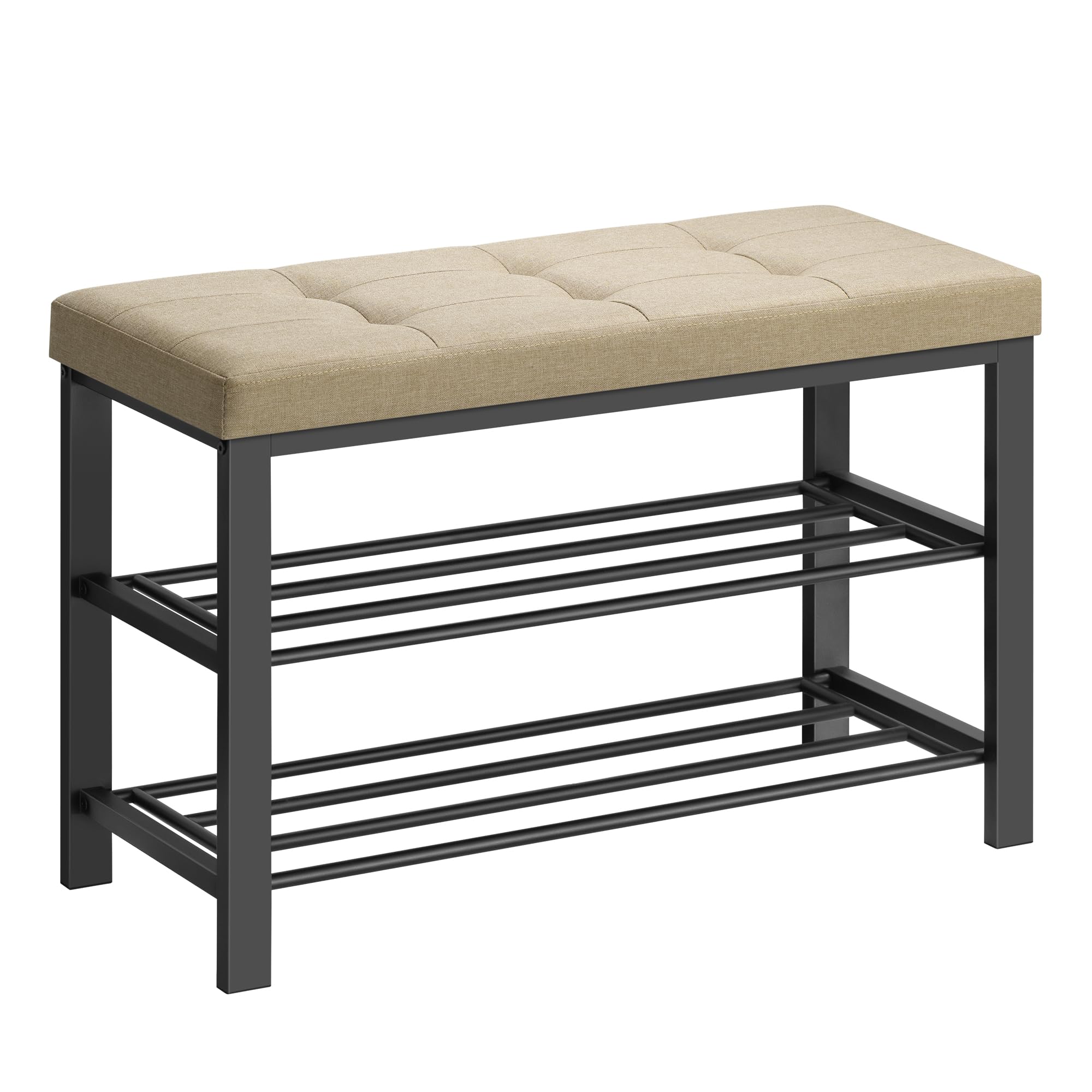 SONGMICS Storage Bench with Cushion, 3-Tier Shoe Rack for Entryway Organizer with Foam Padded Seat, Linen, Metal Frame, for Livi