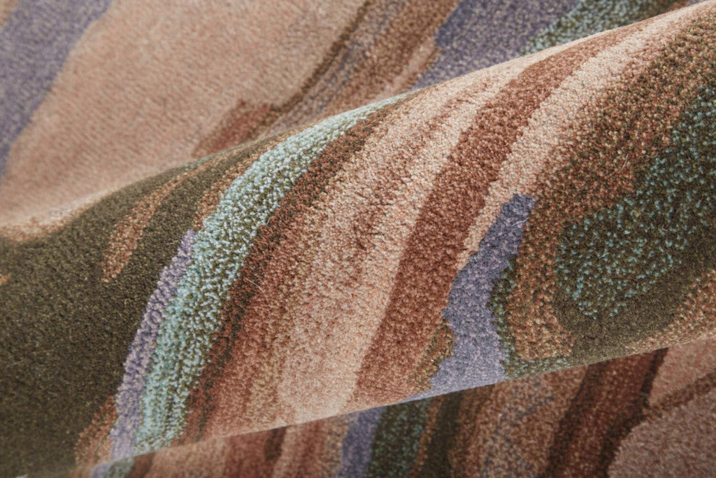 HomeRoots 512750 8 x 10 ft. Blue Red & Ivory Wool Abstract Hand Tufted Handmade Stain Resistant Rectangle Area Rug