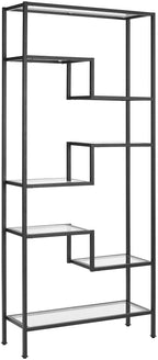 Crosley Furniture Sloane Bookshelf With Glass Shelves, Bookcase Storage, Matte Black