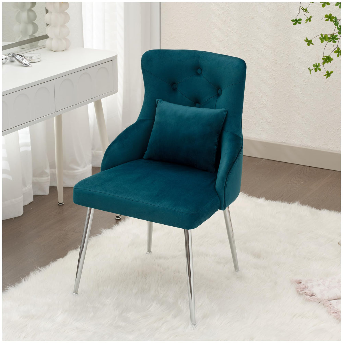 Udax Velvet Vanity Makeup Dining Chairs, Upholstered Accent Reading Chair, Offiice Desk Vanity Stool Chairs With Tufted Back For