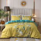 Eavd Vintage Garden Botanical Flower Cute Birds Pattern Duvet Cover King Cotton Yellow Chic Floral Tree Branches Printed Bedding