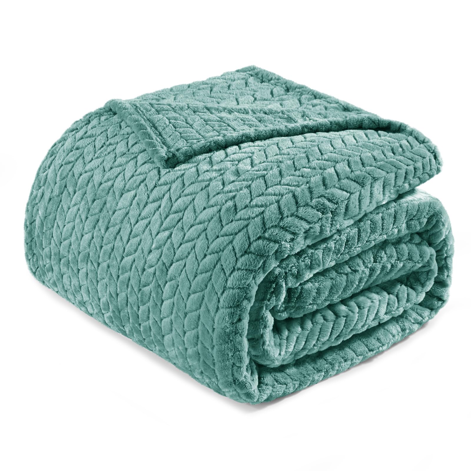 Exclusivo Mezcla Celadon Fleece Queen Size Blanket For Bed, 90X90 Inches Soft Cozy 3D Decorative Jacquard Flannel Blankets, Ligh