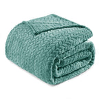 Exclusivo Mezcla Celadon Fleece King Size Blanket For Bed, 90X104 Inches Soft Cozy 3D Decorative Jacquard Flannel Blankets, Ligh