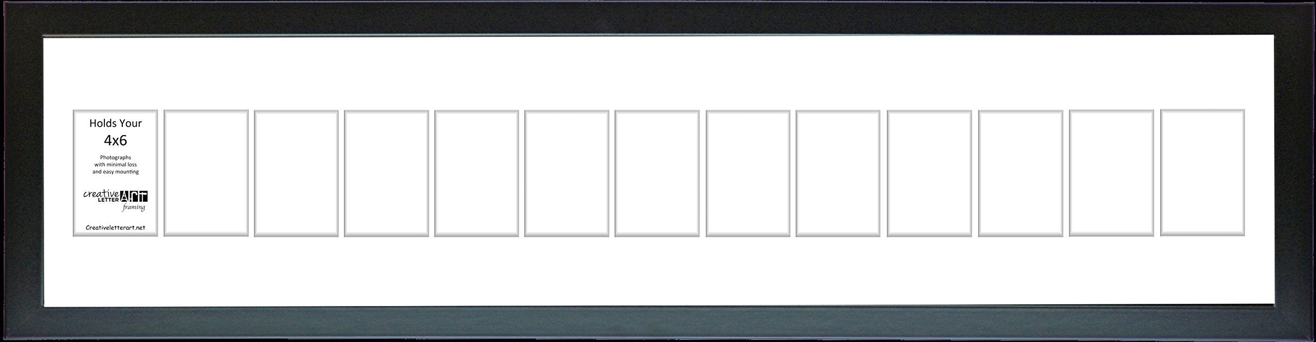 Creative Letter Art 4    x 6    Multiple Opening Picture Frame Collage with 13 holes, Manhattan Black Frame with 10 x 54-inch Wh