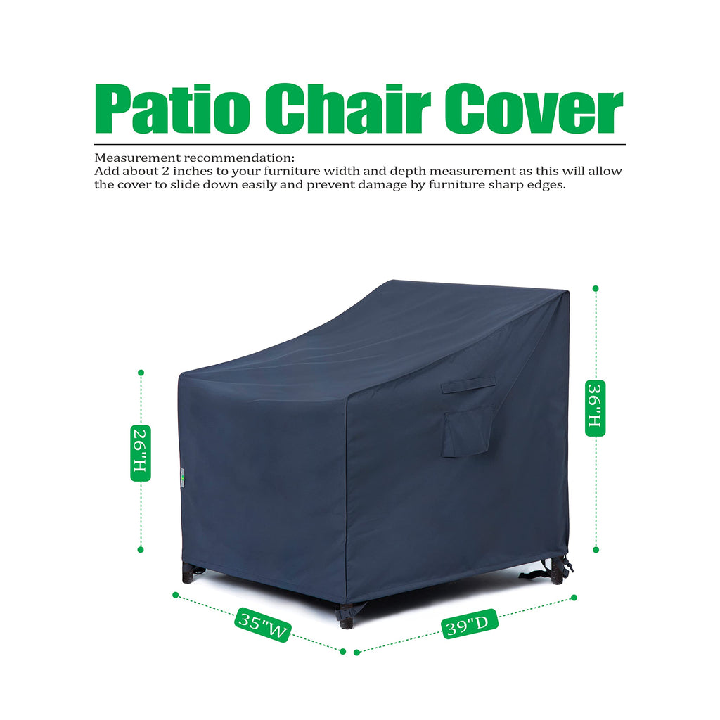 Patio Chair Covers, Deep Seat Lounge Chair Dining Chair Cover, Heavy Duty Waterproof Uv Resistant Outdoor Furniture Cover, Grey, 35' W X 39' D X 36' H