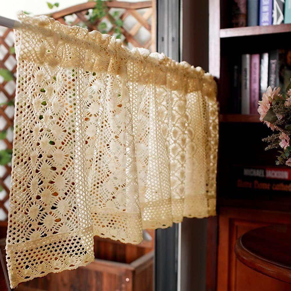 Rustic Boho Curtain Valance For Kitchen Window Farmhouse Handmade Crochet Curtain Tiers For Coffee Decor Room Divider Rod Pocket