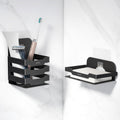 Plantex Self Adhesive Soap Dish with Tumbler Holder/Stainless Steel Soap Holder/Tooth Brush Stand for Bathroom Accessories (Blac