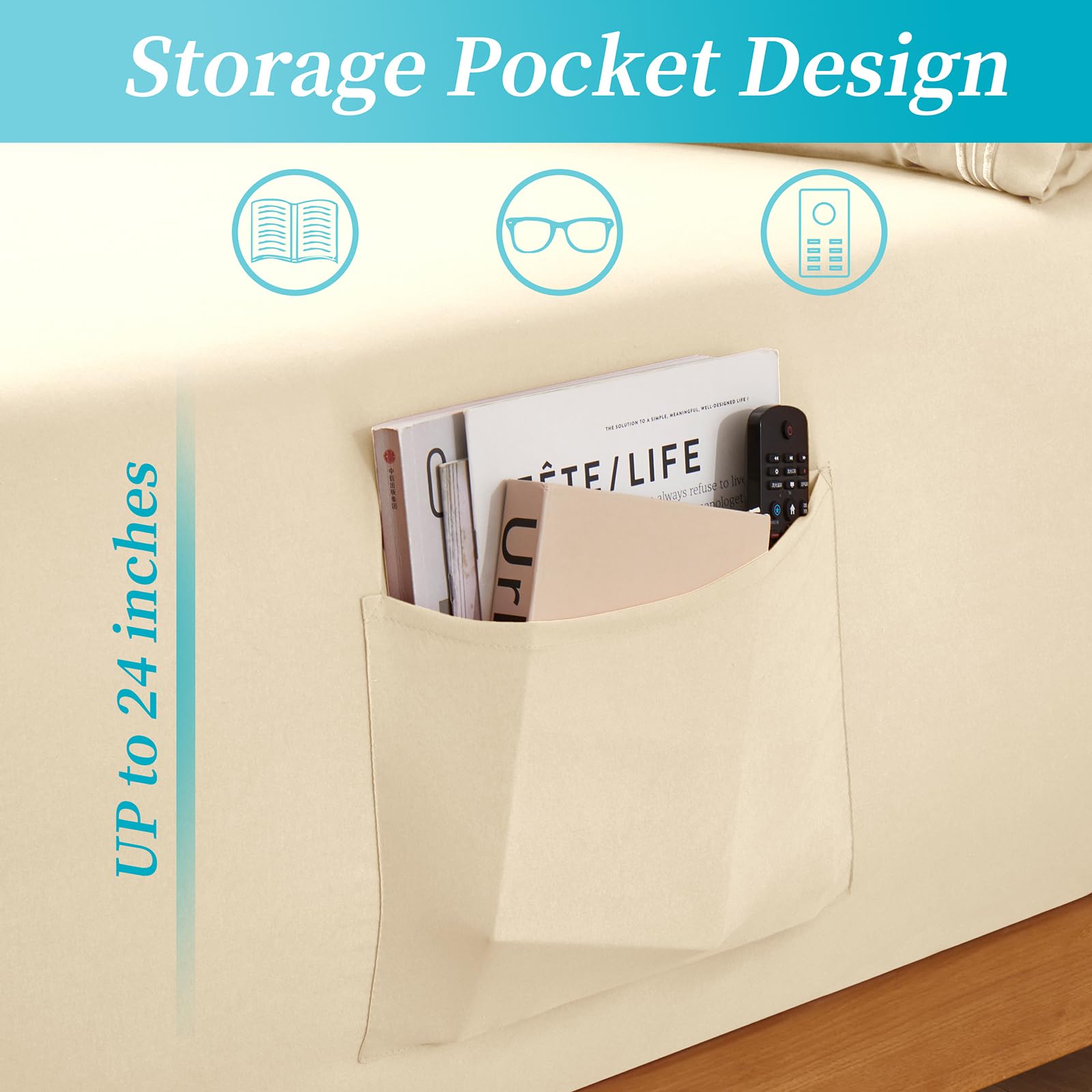 Horbaunal Extra Deep Pocket King Fitted Sheet Only - Fits Up To 24 Inch Mattress - Luxury 1800 Thread Count - Microfiber Cream F