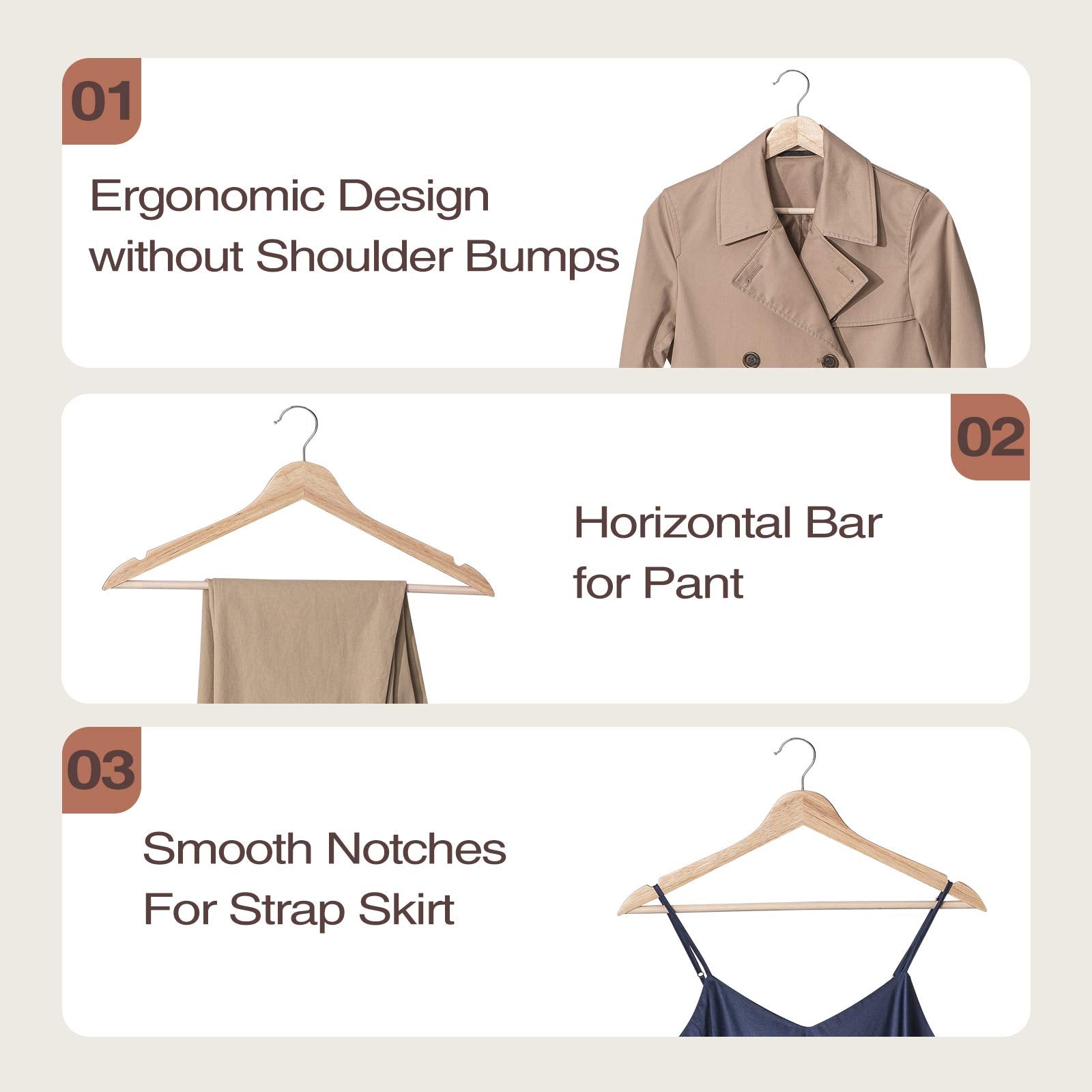 Fairyhaus Wooden Hangers 20 Pack, Natural Wood Hangers With 360 Swivel Hook And Notches, Slim & Lightweight Hangers Wood For Clo