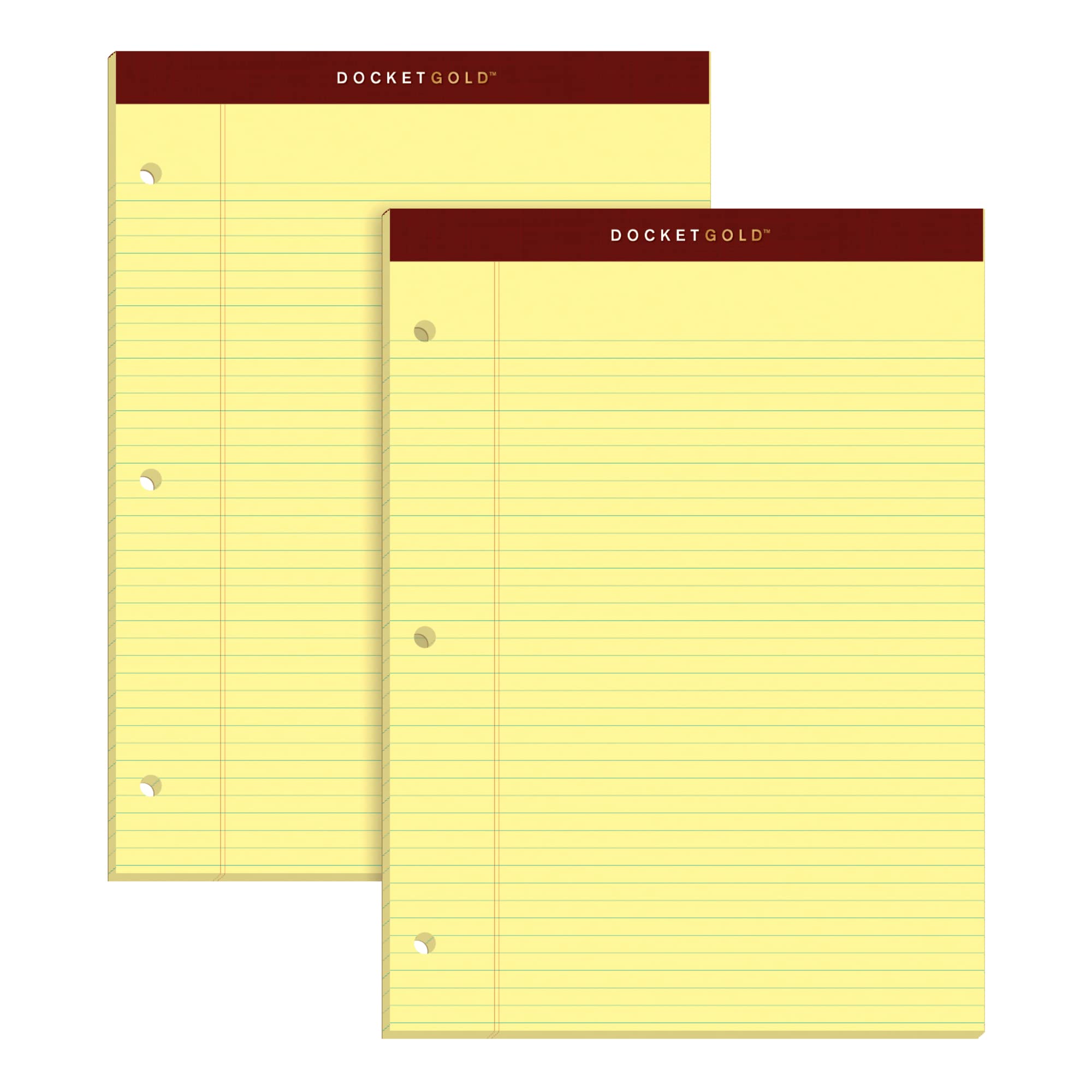 Tops Docket Gold Writing Pads, 8-1/2' X 11-3/4', Narrow Rule, Canary Paper, 3-Hole Punched, 100 Sheets, 2 Pack (99716)