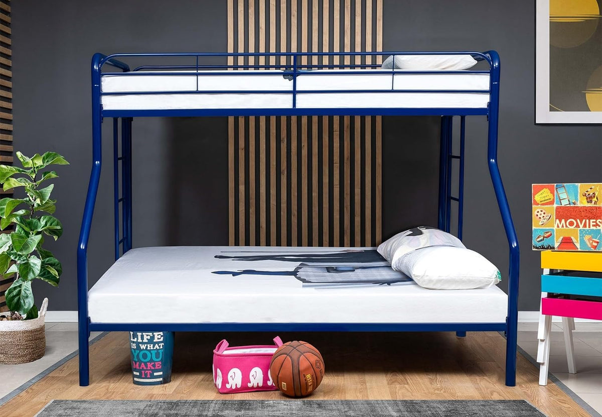 Better Home Products Modern Metal Bunk Bed (Blue, Twin/Full)