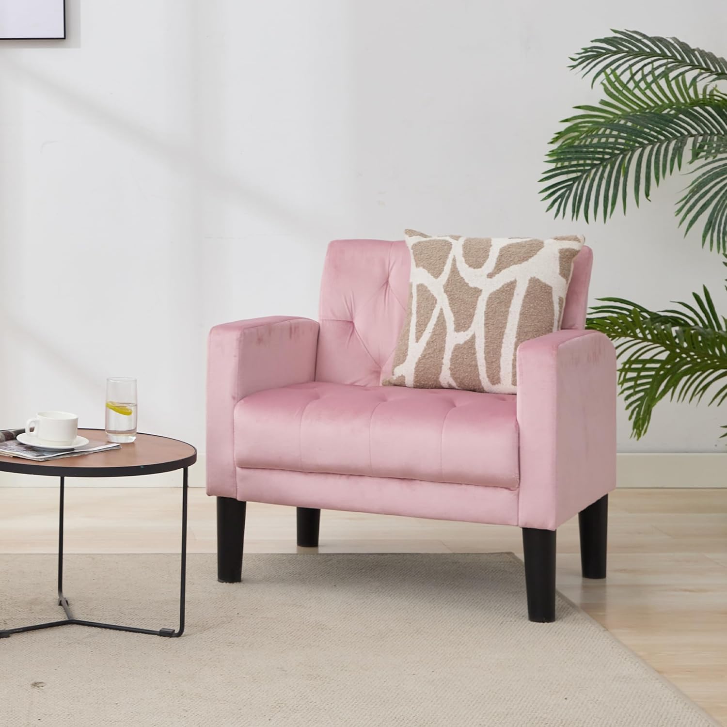 Tyboatle Mid-Century Fabric Tufted Accent Living Room Armchairs, Comfy Modern Upholstered Bedroom Office Armchair Single Sofa, R