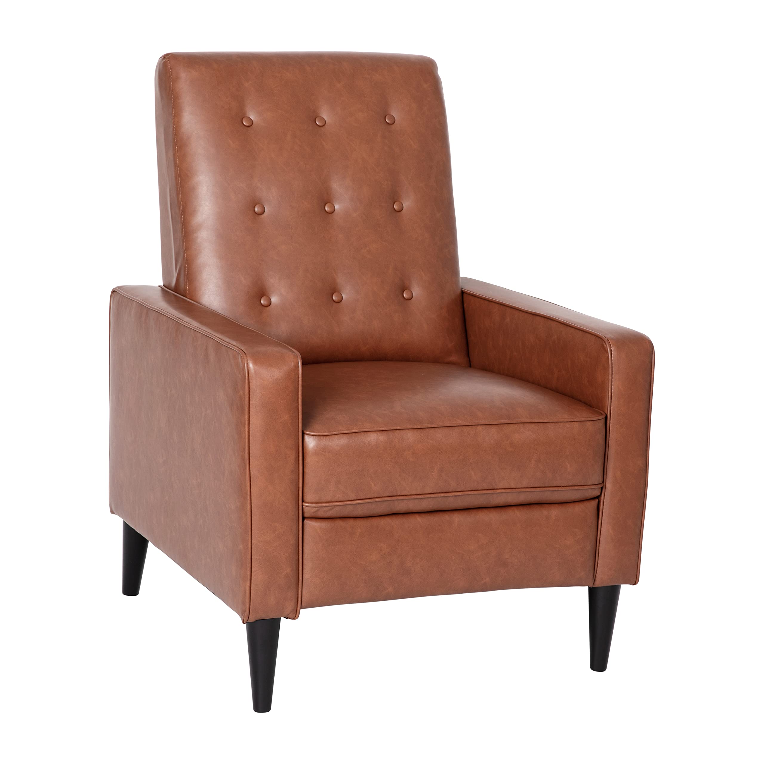 Flash Furniture Erza LeatherSoft Button Tufted Pushback Recliner, Mid-Century Modern Recliner Chair for Residential and Commercial Use, Cognac Brown