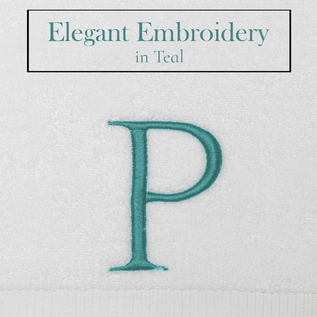 Teal Monogrammed Hand Towel For Bathroom - Initial Hotel Quality Decorative Embroidered Luxury Towel For Powder Room, Spa - Gots