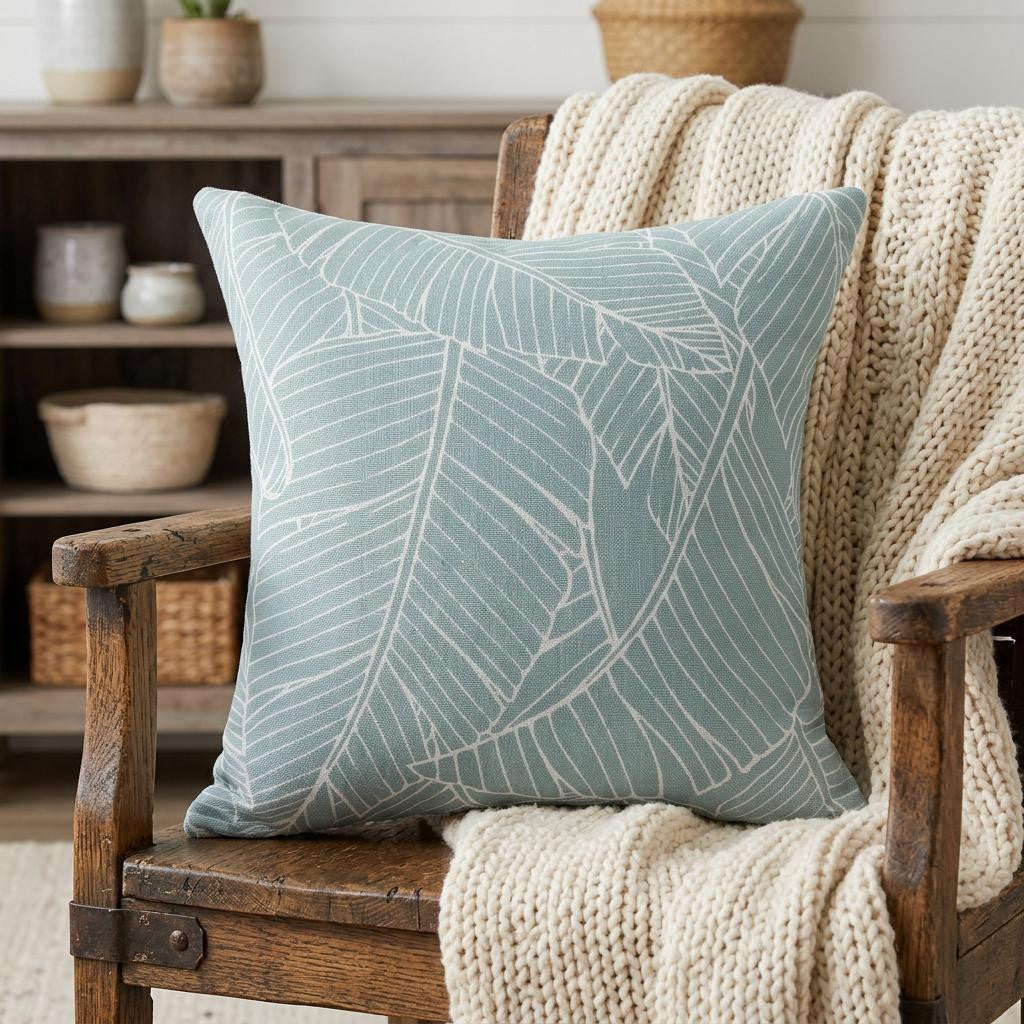 18 Inch Blue And White Beach Floral Throw Pillow Cover