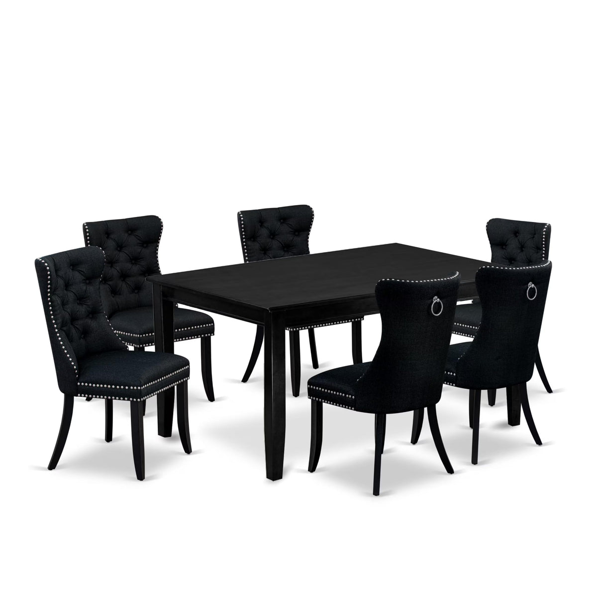 East West Furniture Duda7-Blk-24 7 Piece Dinette Set Includes A Rectangle Dining Table And 6 Upholstered Parson Chairs, 36X60 Inch, Black