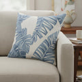 20 Inch Blue And Ivory Beach Floral Cotton Throw Pillow Cover