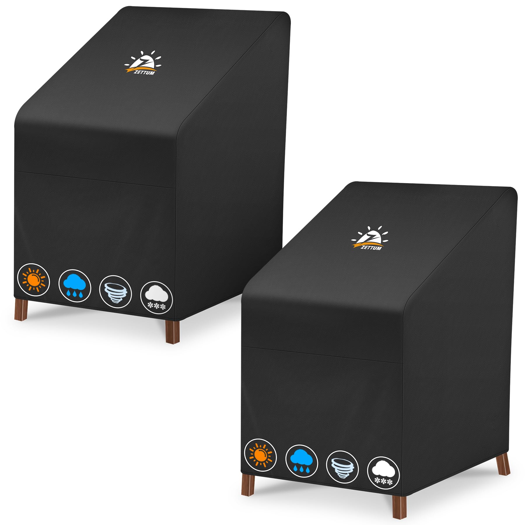 Zettum Stackable Patio Chair Cover 2 Pack - 600D Outdoor Chair Cover Waterproof & Heavy Duty, Lawn Furniture Stacking Seat Cover