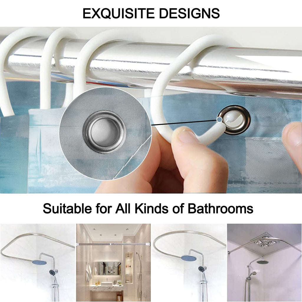 Lnond 4Pcs Bathroom Shower Curtain Sets With Rugs,Turquoise White Painting Art Bathroom Sets With Shower Curtain And Rugs And Ac