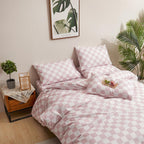 Clothknow Pink White Plaid Twin Comforter Set 3Pcs Grid Bedding Comforter Sets Blush Comforters Soft Checker Pink Comforter And 2 X Pillowcases