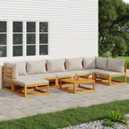 vidaXL 8-Piece Patio Furniture Set - Solid Acacia Wood, Light Gray Cushions, Modular 27.8"x26.8" Sofas, 26.8"x26.8"x11.4" Table