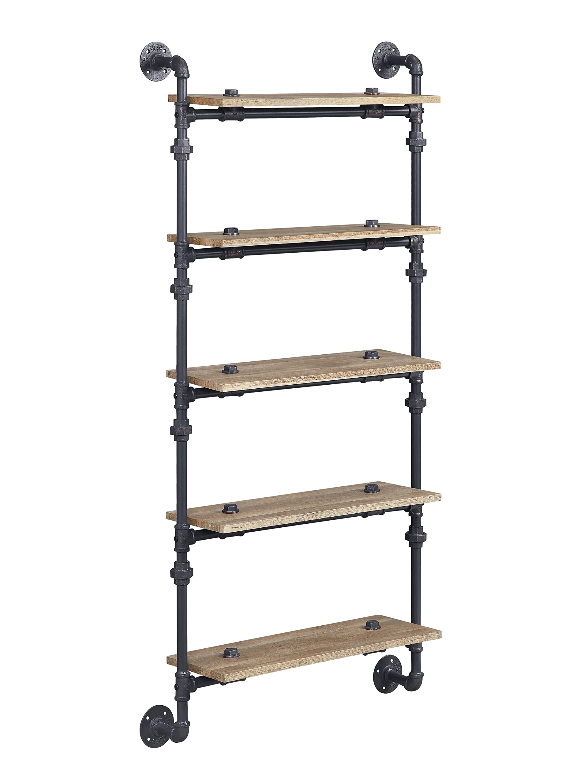 Acme Brantley Wall Rack with 5 Wooden Shelves in Oak and Sandy Black