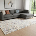 8 X 10 Brown Blue And Beige Floral Medallion Washable Area Rug