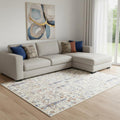 9 X 12 Brown Blue And Beige Floral Medallion Washable Area Rug
