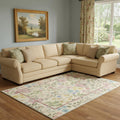 9 X 12 Green Ivory And Pink Floral Washable Area Rug