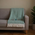 55 X 70 Sage And White Cotton Blend Lake House Embroidered Throw Blanket with Fringe